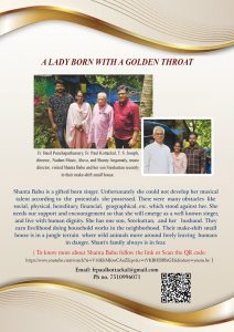 Poster: A lady born with a Golden throat, Shanta Babu with Fr. Paul Kottackal and visitors