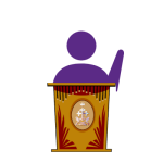 Homilies Laity logo: a speaker at a lectern with the Mar Thoma cross